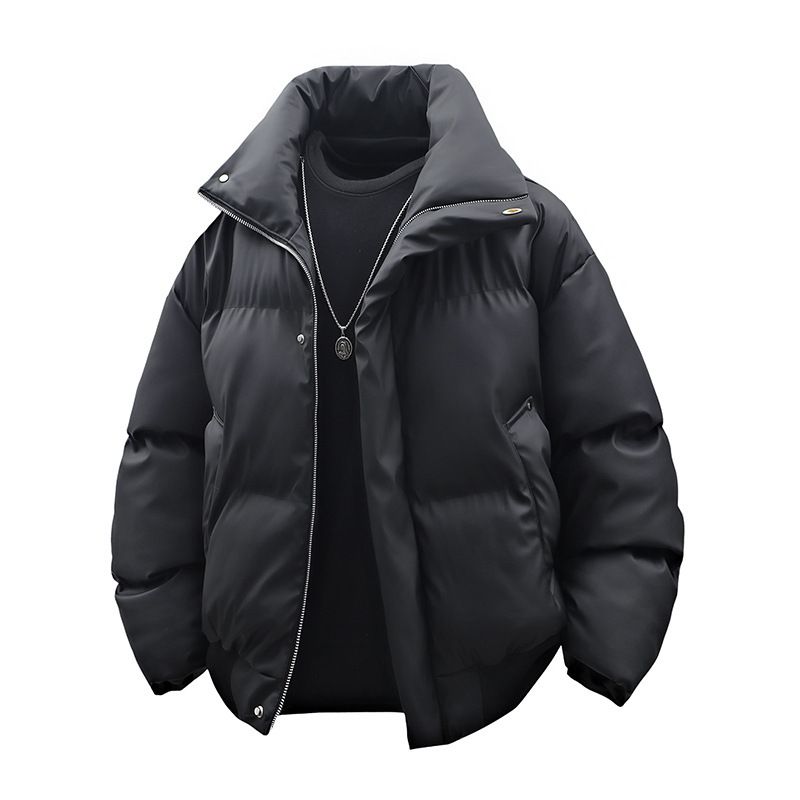 Unisex Winter Solid Color Thickened Cotton Coat Stand Collar Men's Puffer Jacket_voghion.com