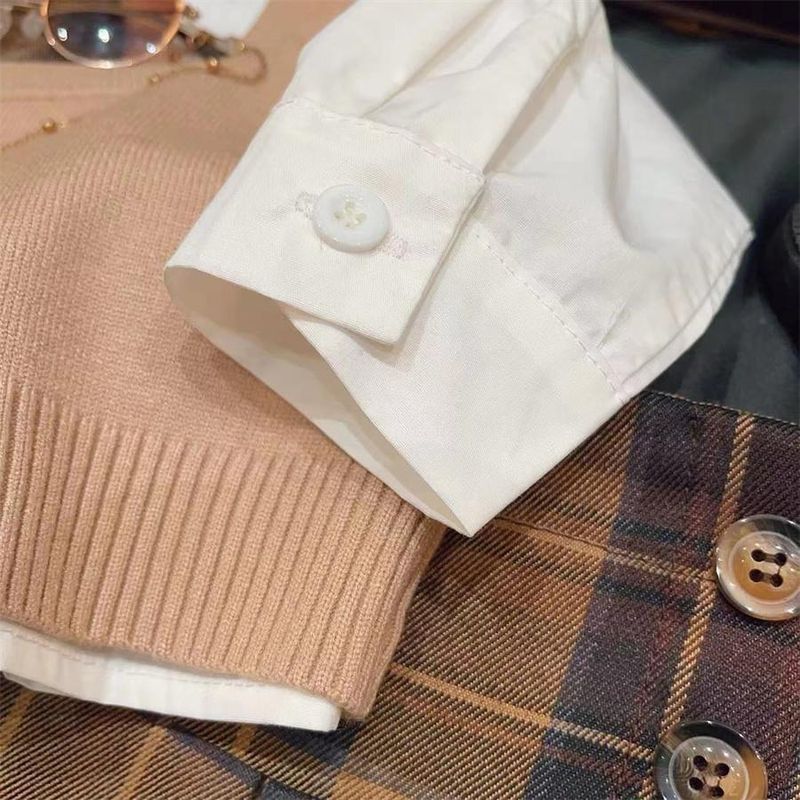 Abbigliamento per bambini abbigliamento per bambini ragazze stile college camicia gilet gonna plissettata completo 2024 gonna scozzese completo tre pezzi_voghion.com