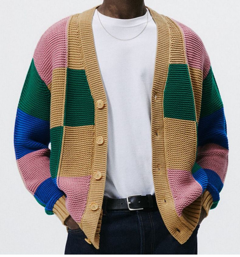 Popular Fashion Cardigan Sweater Autumn Winter Multi-color Jacquard Trendy Men's Knitted Jacket_voghion.com