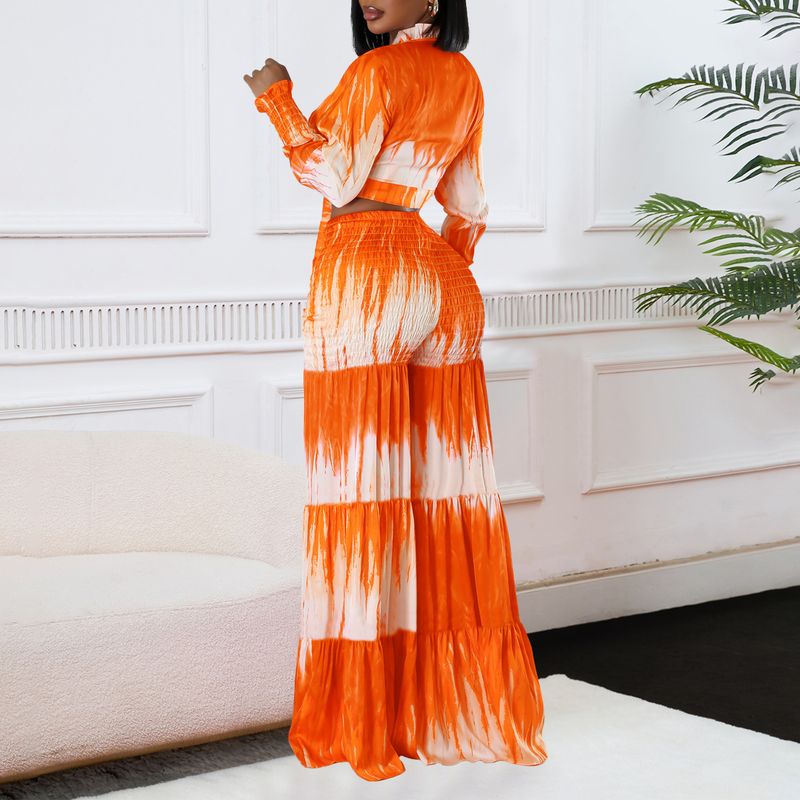 Ženska oblačila, nove potiskane majice z dolgimi rokavi in naramnicami, široke hlače z visokim pasom, priložnostna obleka_voghion.com