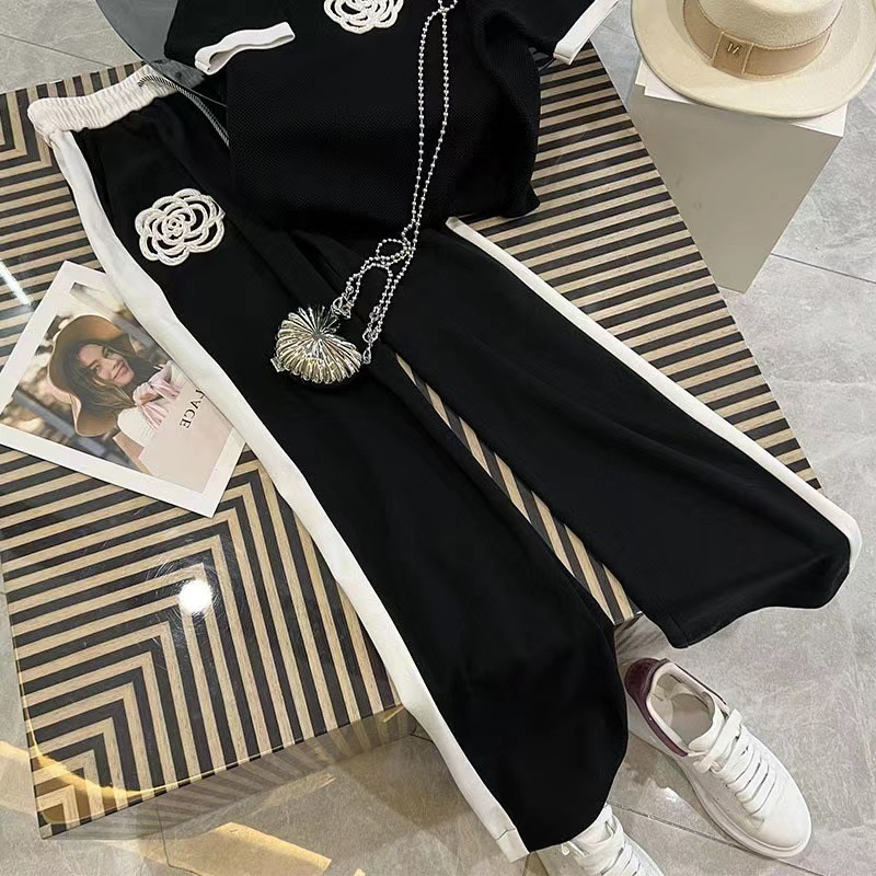 Trajes deportivos y de ocio de punto de estilo pequeño y fragante para mujer, conjunto de dos piezas de pantalones anchos de alta gama, modernos, informales, de estilo extranjero_voghion.com