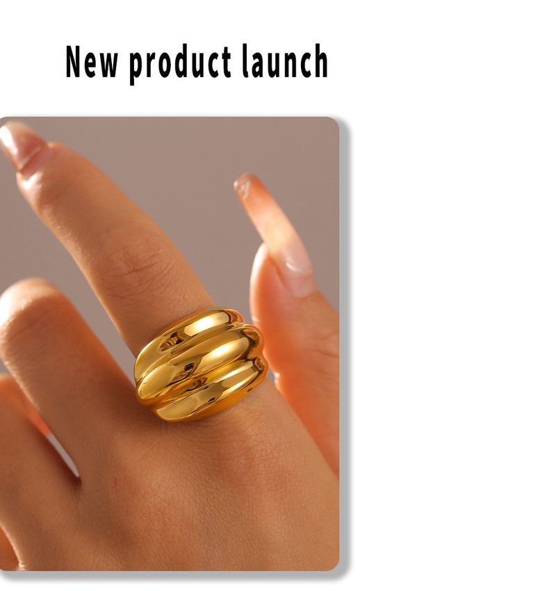 Small Niche Design, Simple Metal Smooth Wave Ring, Ins Style, Irregular Wide Face, Stacked Index Finger Ring_voghion.com