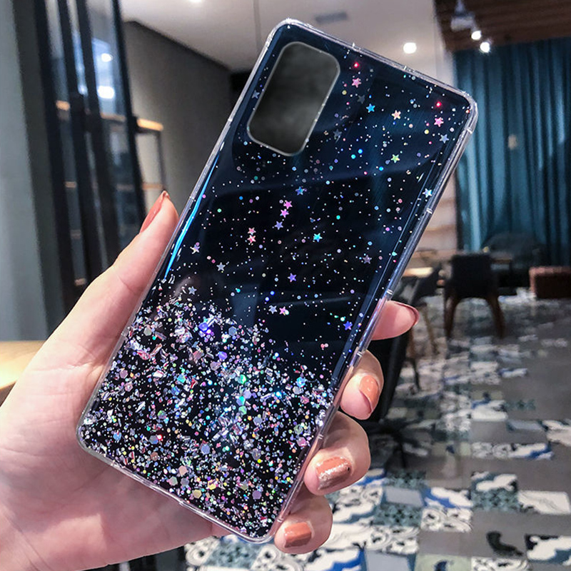 Silberfolie Glitzer Puder Klare Handyhülle für Samsung Galaxy S8 S9 S10 S20 S21 S22 S23 Plus S21FE Note8 Note9 Note10 Note20 Ultra Soft TPU Cover_voghion.com