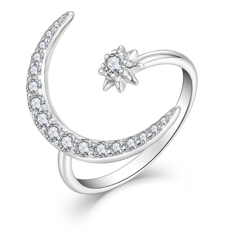 Anello mezzaluna moda femminile anello aperto S925 argento sterling zircone anello gioielli femminili gioielli in argento_voghion.com