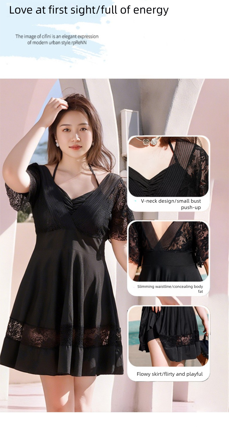 Plus Size For Women Loose Lace Sexy Slightly Chubby 100kg Hot Spring Two-Piece Skirt Style Tummy Control Slimming High_voghion.com