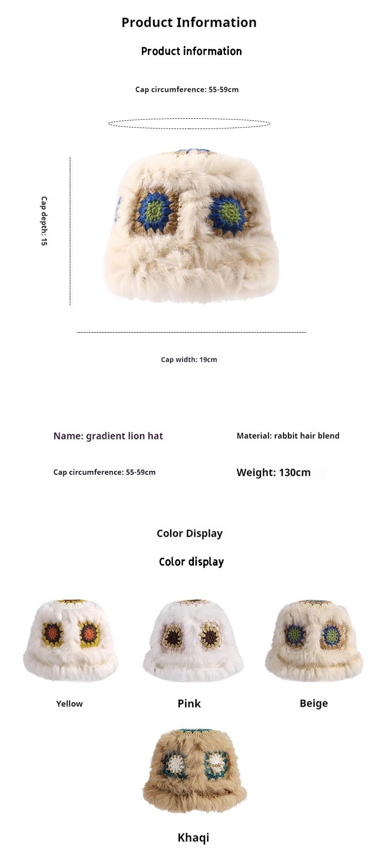 Nuovo leone con pelo di coniglio che risveglia le donne in autunno inverno, carino cappello da pescatore in peluche caldo, versatile e piccolo fatto a mano_voghion.com