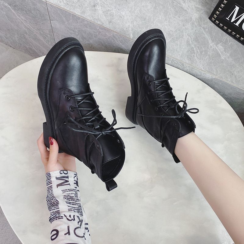 Bottes Martin d'automne 2020 pour femmes, style britannique, bottes courtes de moto noires respirantes et polyvalentes, disponibles en_voghion.com