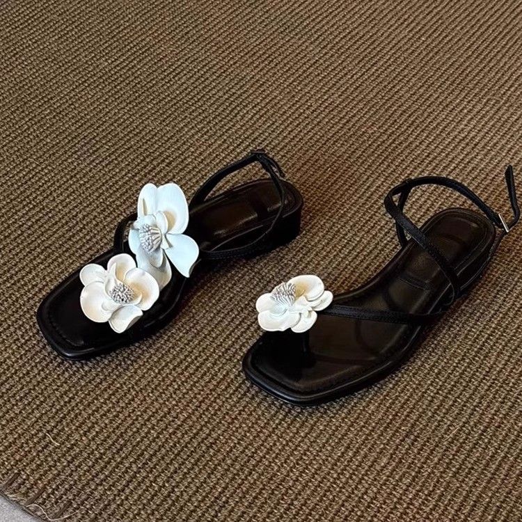 Sandali romani da spiaggia aperti in morbida pelle con cinturino a fiore, da donna, estivi, nuovi, stile favola, 2025, nuovi, alla moda, squisiti, comodi da indossare_voghion.com