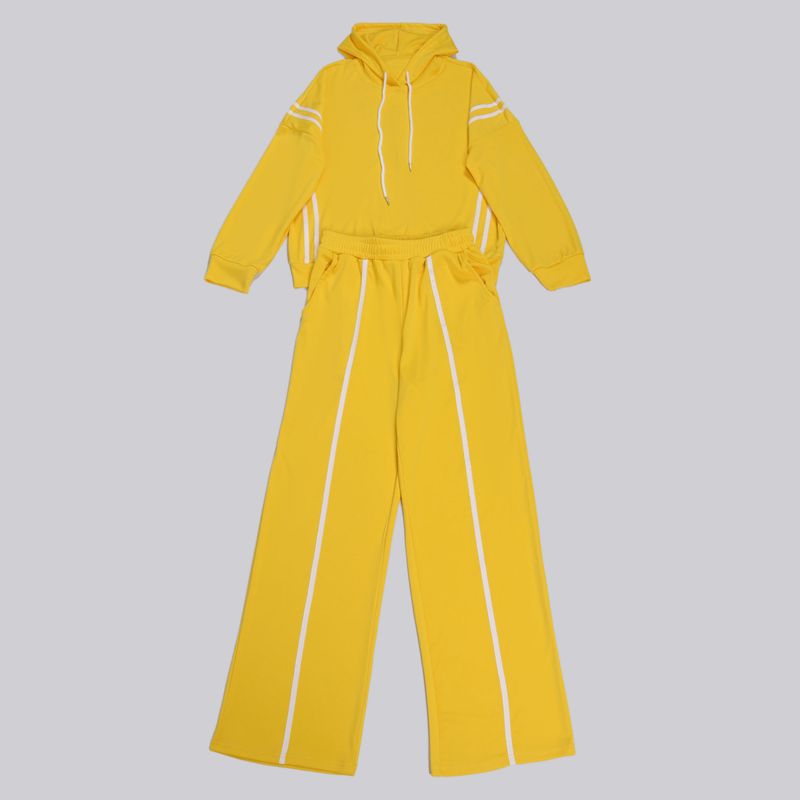 Damenbekleidung Zweiteiliges Set mit Kapuzenpullover mit Bandnähten_voghion.com