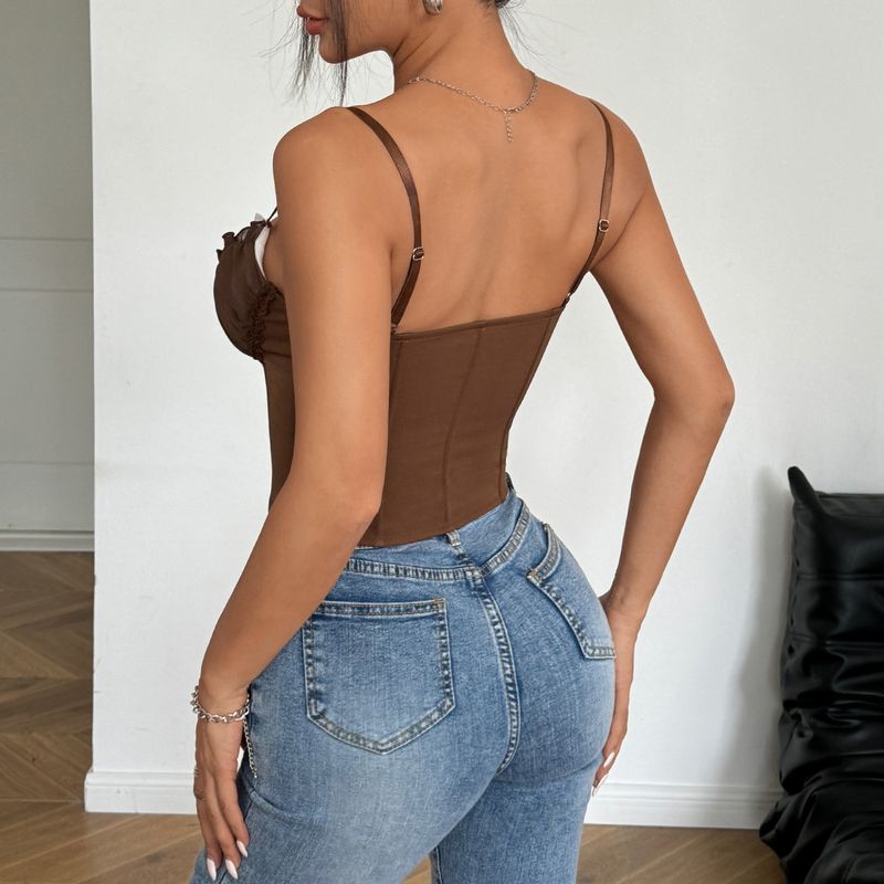 Bustini e corsetti in pizzo con cuciture in rete multicolore e sexy, con cuscino per il petto, per Spice Girl Sling Bustier Top_voghion.com