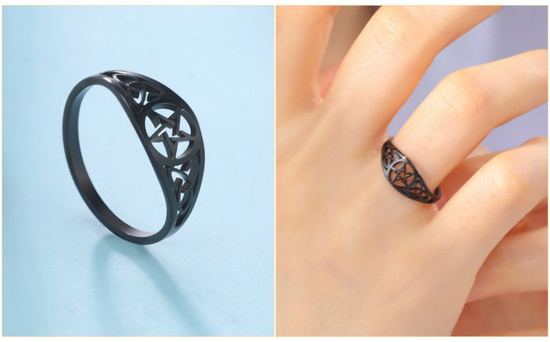 2025 Moda Stili Skyrim siyah Gotik erkek ve kadın yüzükleri, kalp şeklinde bıçaklara sahip paslanmaz çelik geometrik yüzükler, 2024, parti_voghion.com
