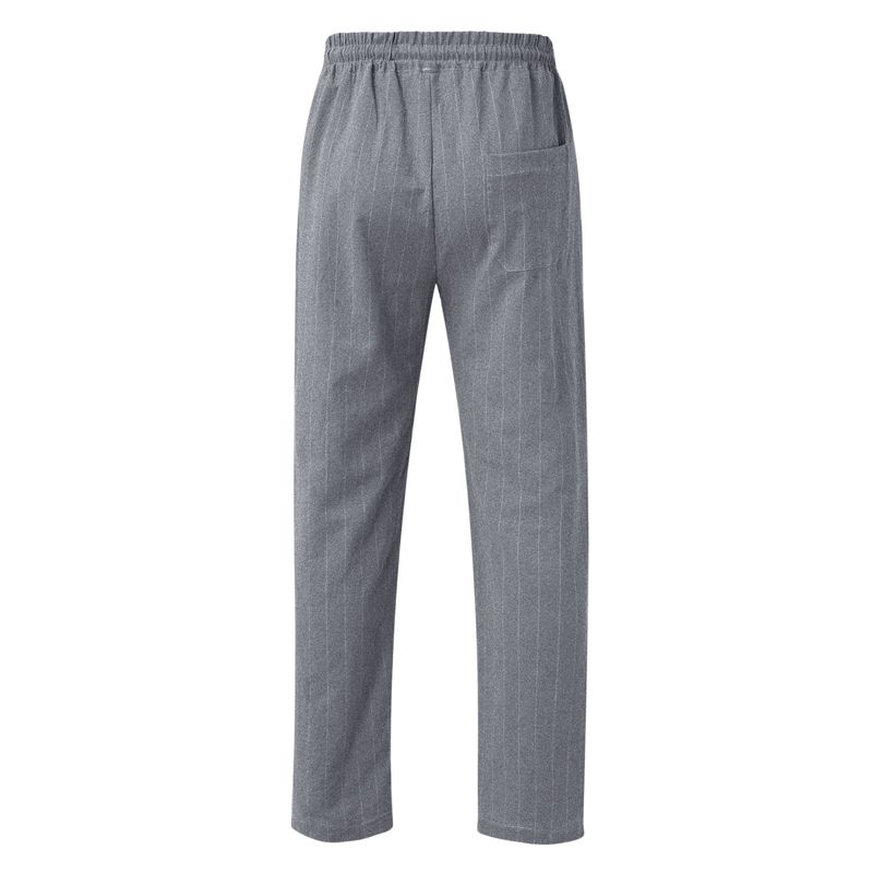 Nuovi pantaloni da uomo a righe verticali con coulisse elastica in vita in cotone e lino pantaloni casual da spiaggia_voghion.com