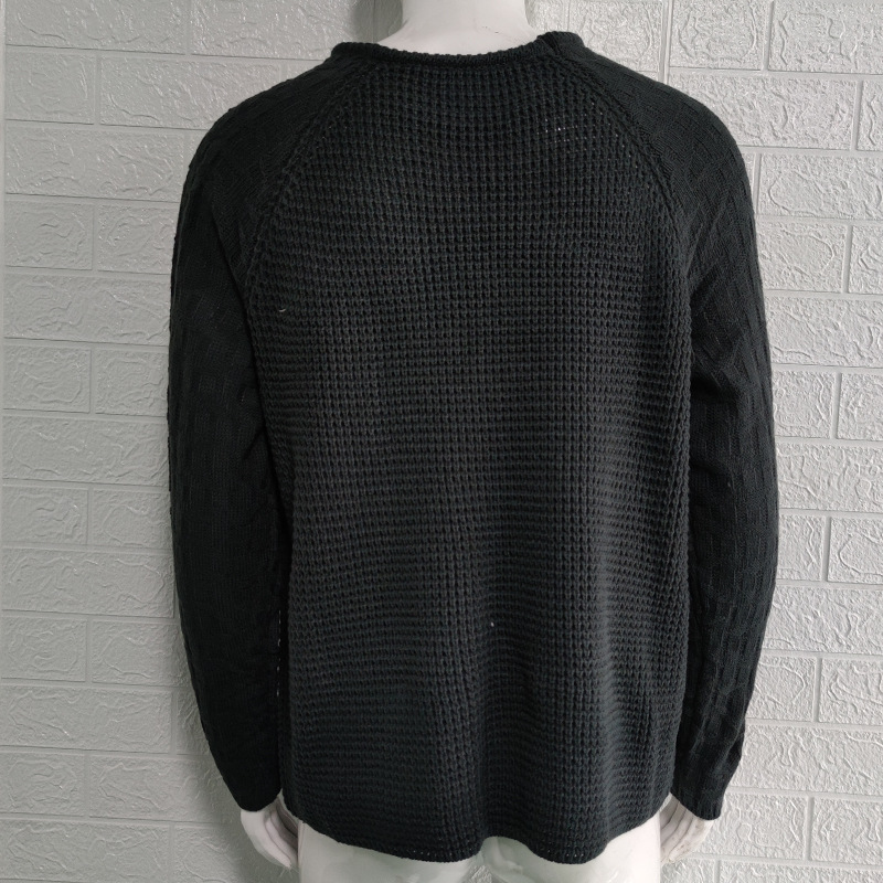 Men's sweater Fall and winter solid color slim-fit long-sleeved crew neck pullover sweater_voghion.com