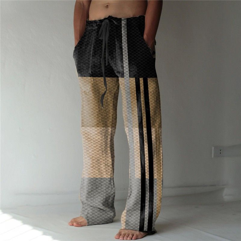 Premium Products Pants Summer Pants Beach Pants Drawstring Elastic Waist 3D Printed Stripe Pattern Printed Geometric Comfortable Men_voghion.com