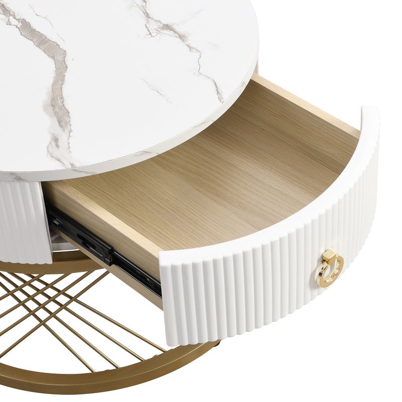 Ensemble de tables basses modulaires élégantes : aspect marbre avec touches dorées, tables d'appoint gigognes avec tiroirs – Ensemble 2 pièces_voghion.com