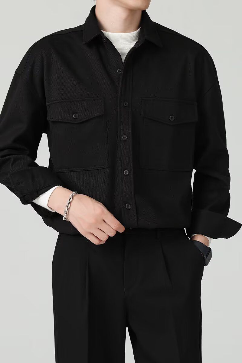 New Workwear Woolen Men's Spring And Autumn American Style Loose Jacket Long Sleeve Shirt Men_voghion.com