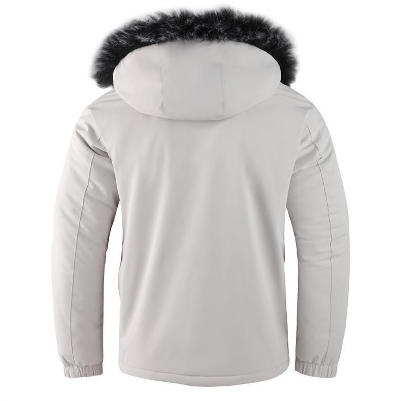 Abrigo de algodón para hombre, chaqueta de invierno con capucha y forro polar, con cuello de piel desmontable. Abrigo elegante y cálido para la moda urbana (negro/blanco)._voghion.com