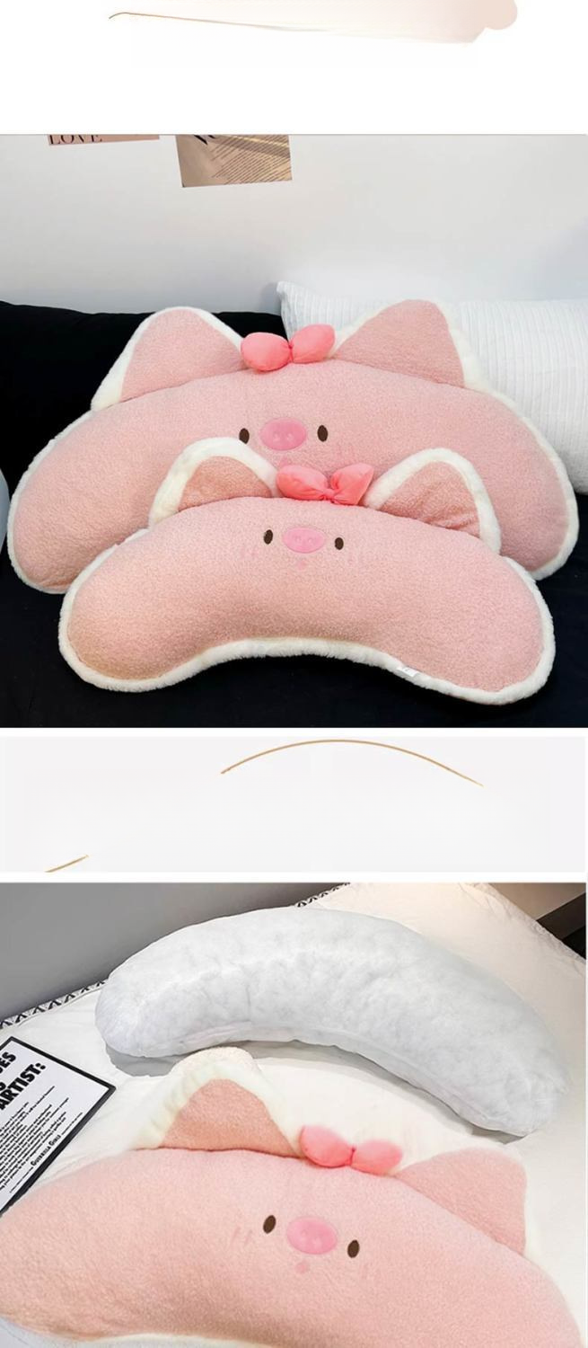 Süßes rosa Schweinchen mit Nackenrolle für Mädchen, um ihre Beine am Bett zu befestigen und so die Lendenwirbelsäule beim Schlafen zu stützen._voghion.com