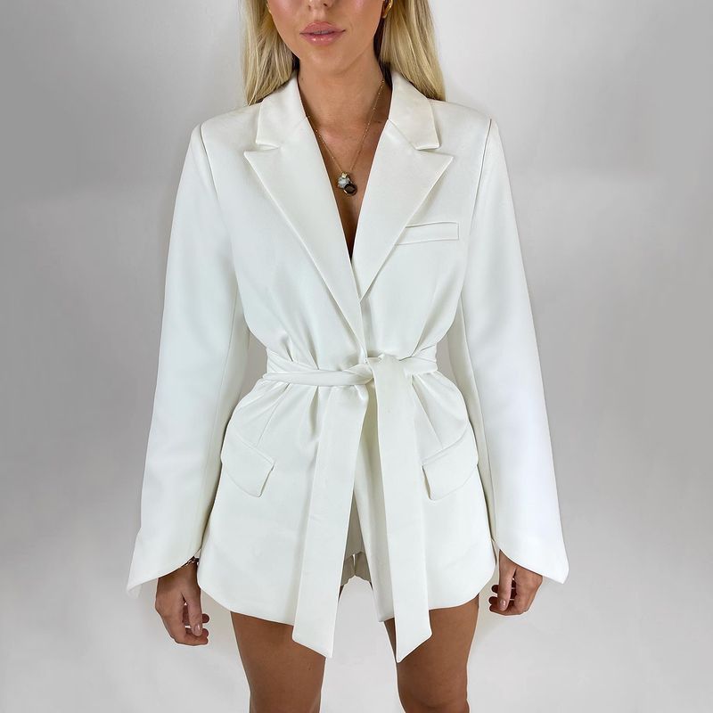 Damski casualowy komplet marynarski – lekka, dopasowana marynarka z poliestru (biały/czarny/szary/khaki, S-XL)_voghion.com