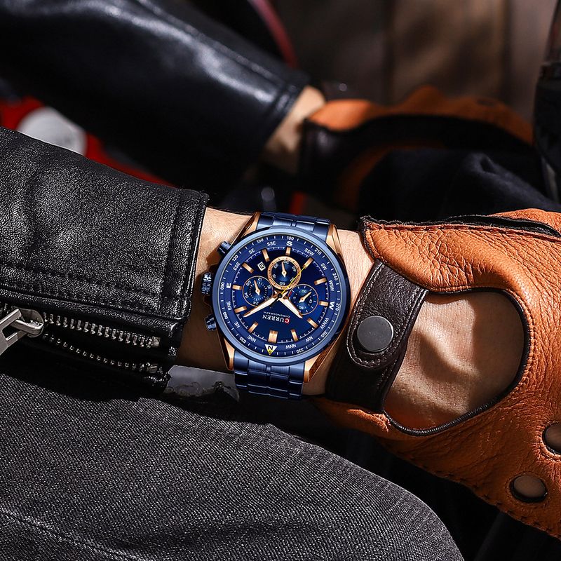 Orologio da uomo al quarzo in acciaio inossidabile con datario, orologio da polso analogico multifunzionale a 6 lancette, orologio casual da lavoro_voghion.com