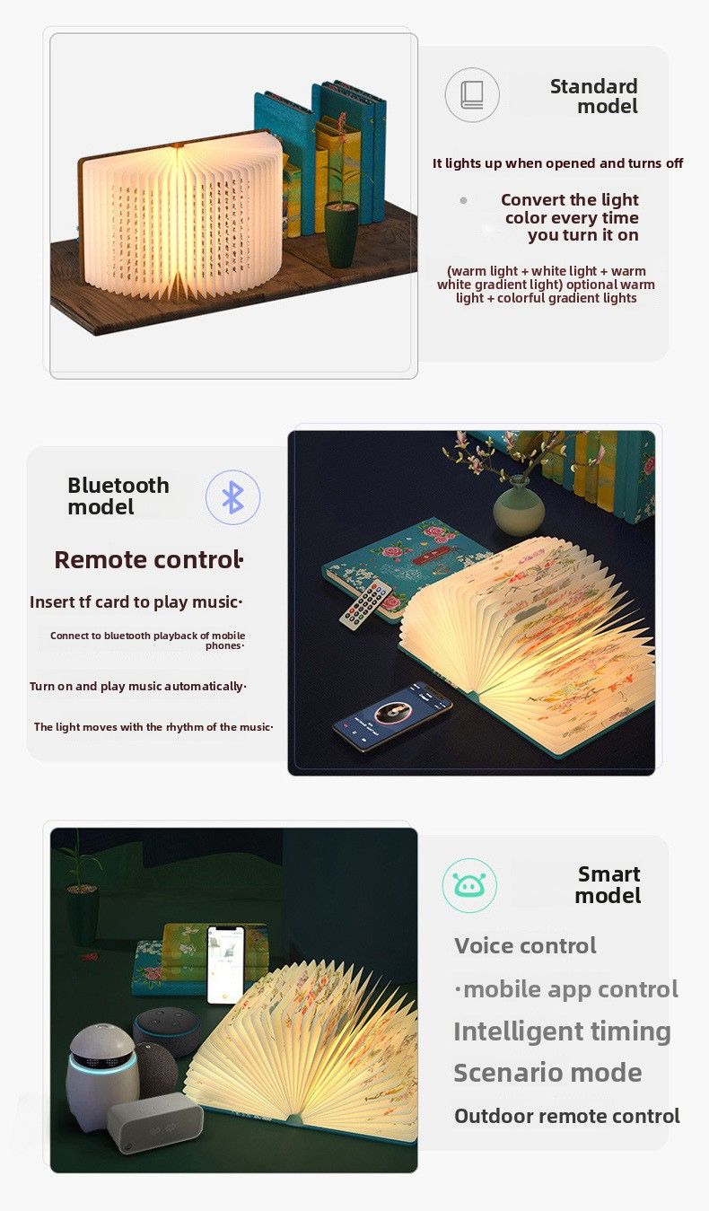 Altavoz Bluetooth magnético plegable creativo de madera, lámpara LED nocturna para libros, luz ambiental, regalo_voghion.com