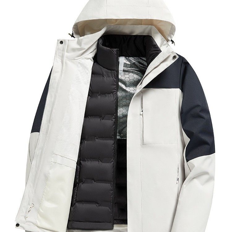 Outdoor 3-in-1 wasserabweisende abnehmbare dreiteilige Daunenjacke zum Wandern, winddicht, wasserdicht_voghion.com