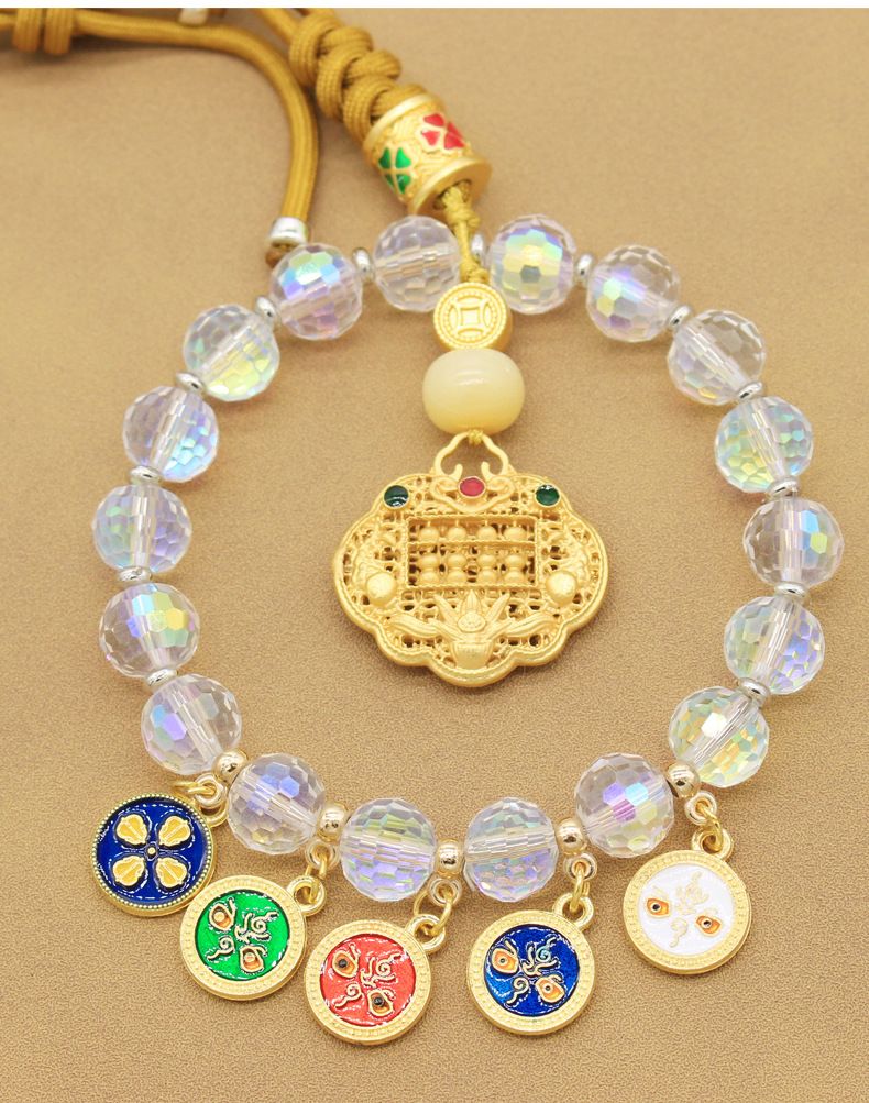 Autoanhänger, Fünfwege-Anhänger „Gott des Reichtums“, Ornament, Abakusschloss, Autorückspiegel, Kristallinnenausstattung, Zuhause_voghion.com