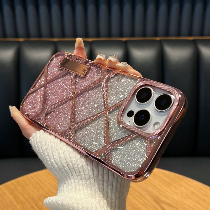 Phone Case & Covers Applicable To Mobile Phone Case Invisible Bracket Gradient Glitter Diamond Pattern IPhone15 Light Luxury_voghion.com