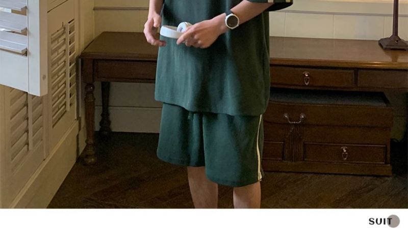 Herren Sommer Übergroßes Casual Sports Waffel Set Plus Size Einfarbig Lose Kurzarm Shorts_voghion.com