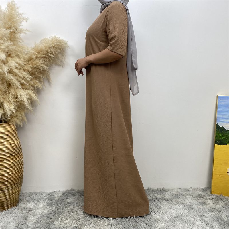 Islamic Turkey Dubai hot sale fashion solid color simple sleeve dress_voghion.com