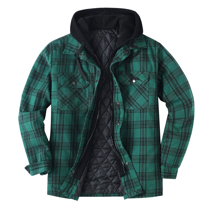Ropa para hombre, estilo otoño e invierno, abrigo de algodón grueso a cuadros, chaqueta con capucha holgada de manga larga_voghion.com