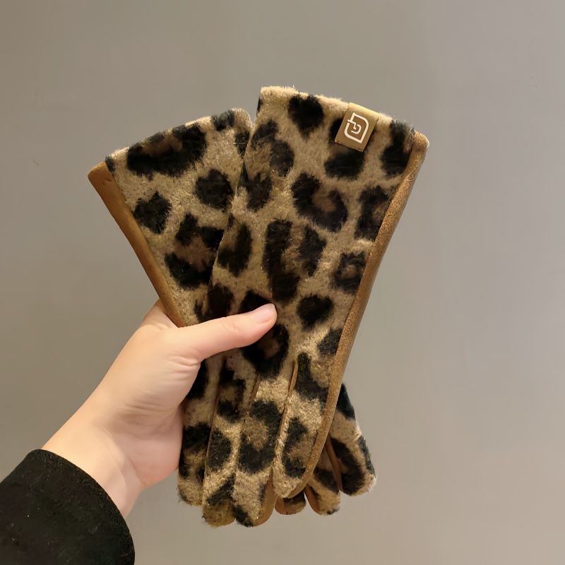 Leopard Print Cashmere Touchscreen For Women, Warmth, Cold Protection, Winter Riding Electric Bikes, Driving,_voghion.com