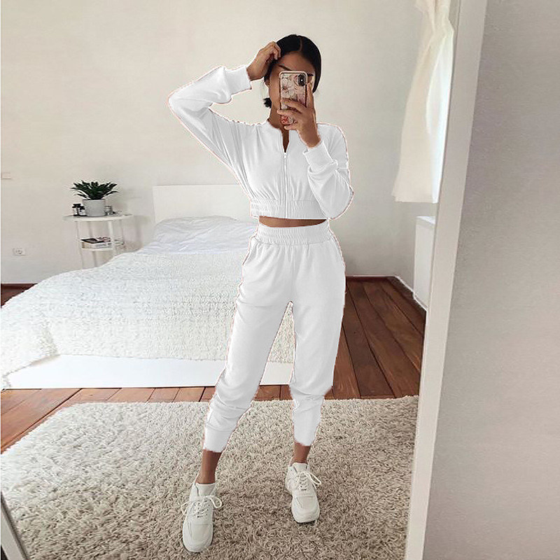 Unique Sportswear 2-piece Set Spring Autumn Zipper Crop Top And Pants Casual Outfit Street Style For Women_voghion.com