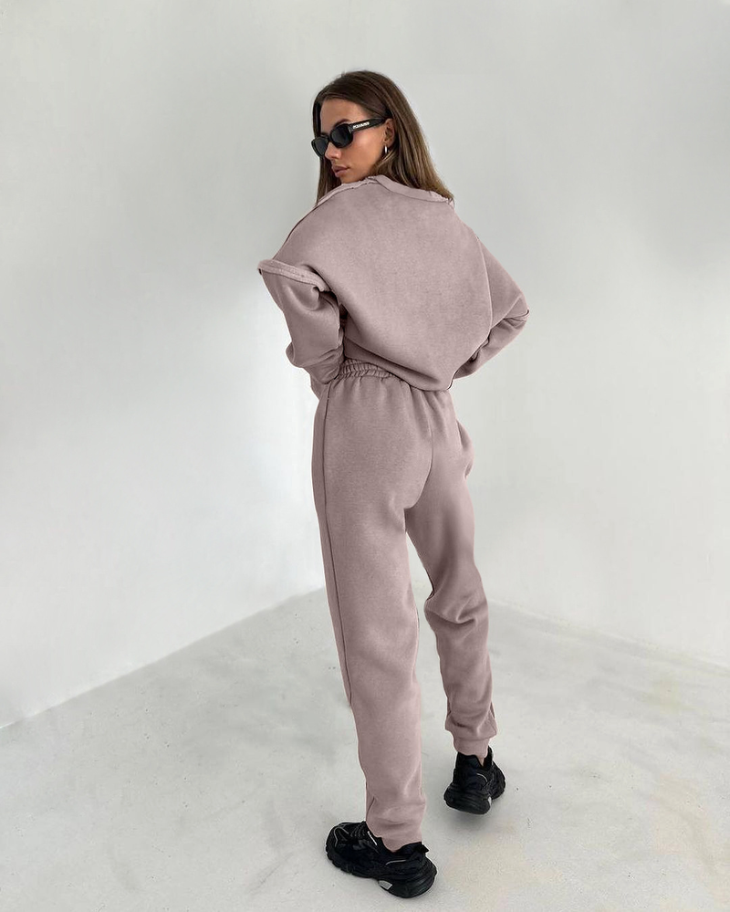 Damemodesømme design sense strik plus fleece hættetrøje blyantbukser i to dele_voghion.com
