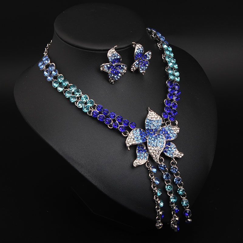 Collana lunga con nappa e fiore, orecchini, set formale per clavicola, collana da donna, accessori per abiti da sposa_voghion.com
