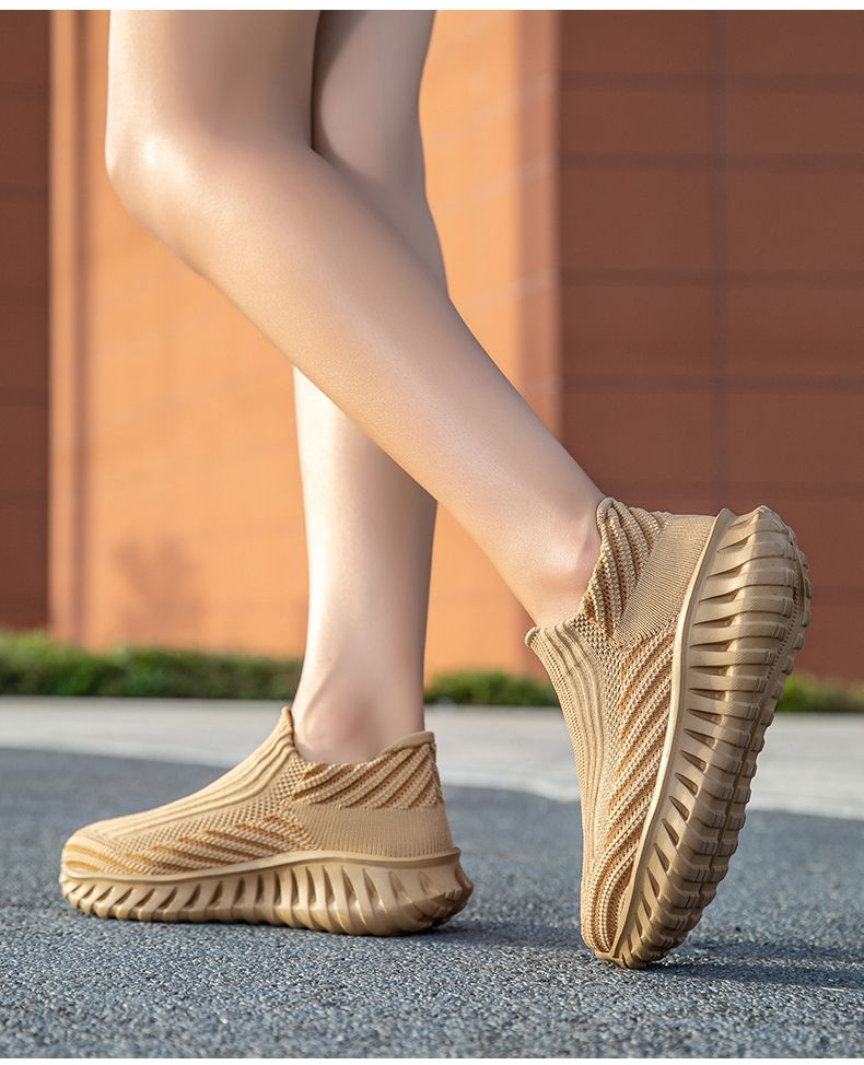 Green Platform Knit Sneakers Men Women Trainers Breathable Socks Men's Running Shoes Comfortable Slip-on Women's Sports Shoes_voghion.com