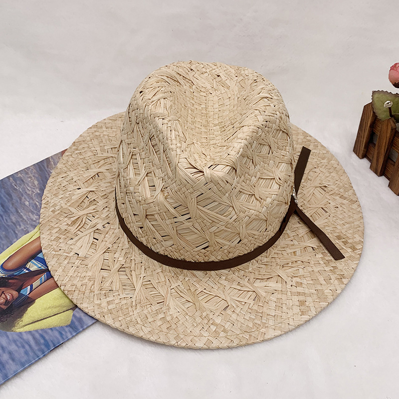hand-knitted natural raffia men's and women's outdoor hats straw jazz style straw hats_voghion.com