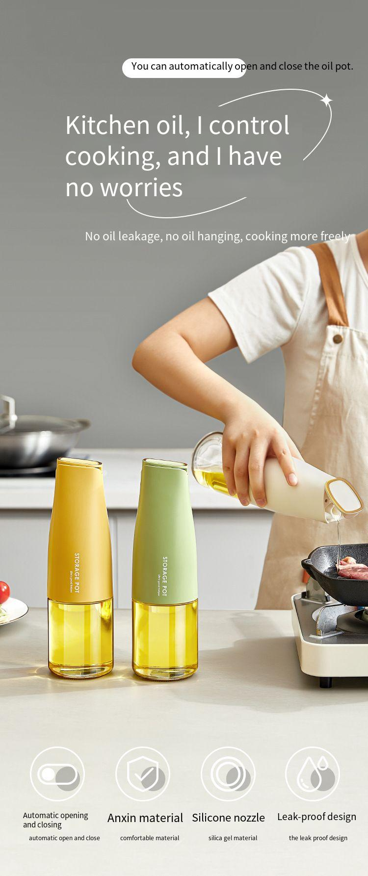 Contenitore per olio e salsa in bottiglia di vetro per cucina, contenitore per uso domestico, dispenser automatico a gravità_voghion.com