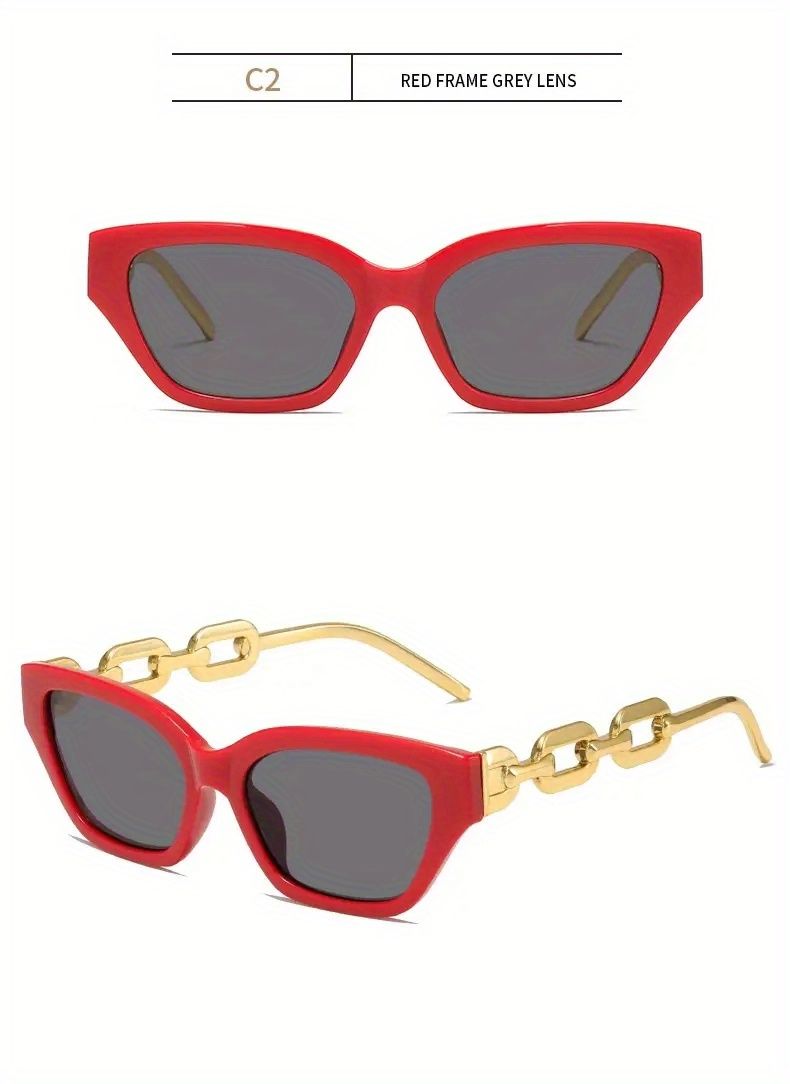 Occhiali da sole alla moda Cat Eye da donna e da uomo con lenti a specchio e ciondolo a forma di catena per feste estive in spiaggia_voghion.com