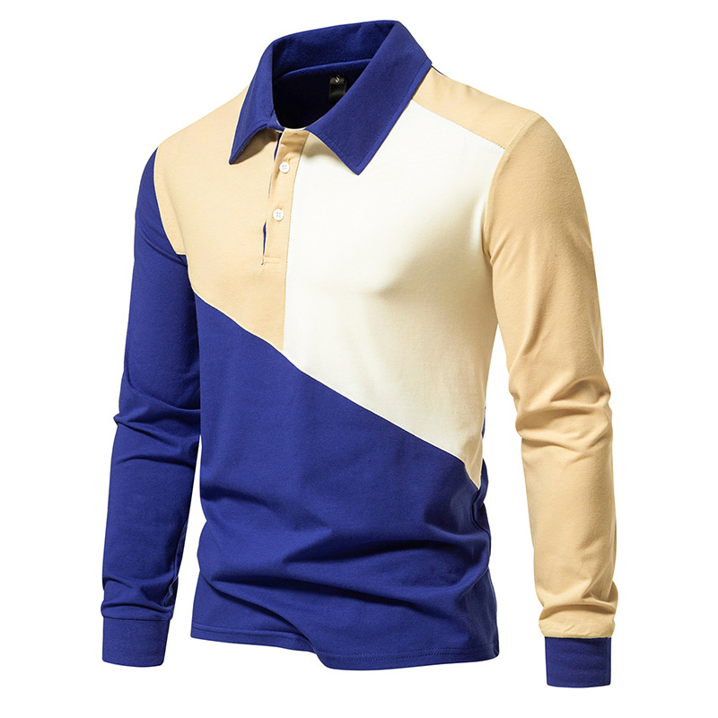T-shirt Polo Color Block da uomo a maniche lunghe D26_voghion.com