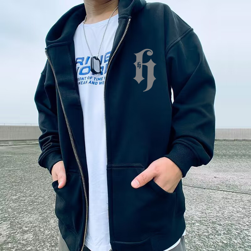 Suéter masculino com zíper e letras grandes e capuz, casaco grande plus size primavera e outono 8XL_voghion.com
