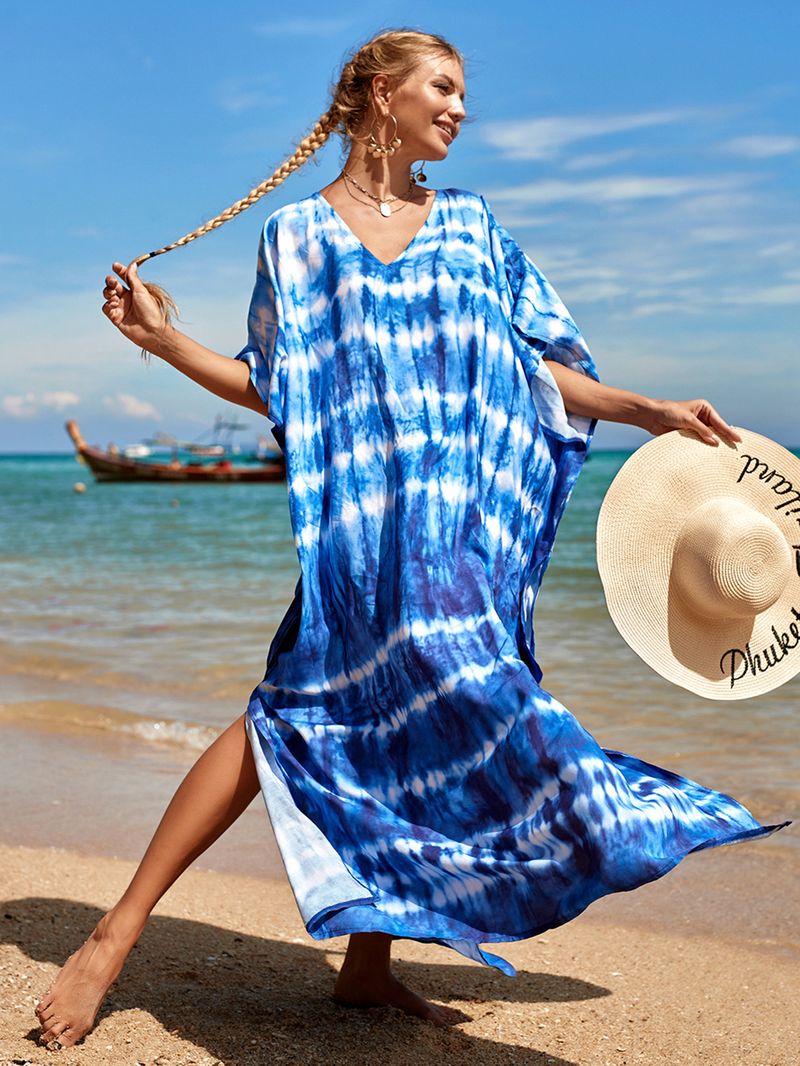 Strandkleid aus 100 % Baumwolle für Damen – Sonnenshirt mit Boho-Print, locker sitzende Bademode, Langarm-Tunika für den Urlaub am Pool_voghion.com