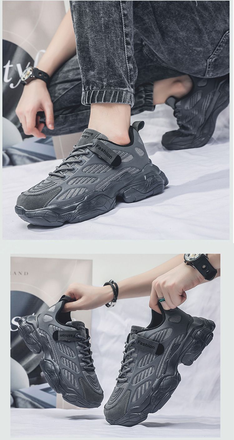 2025 Spring New Breathable Mesh Men's Korean Version Versatile Thick Soled Sports Casual Dad Trendy Shoes_voghion.com
