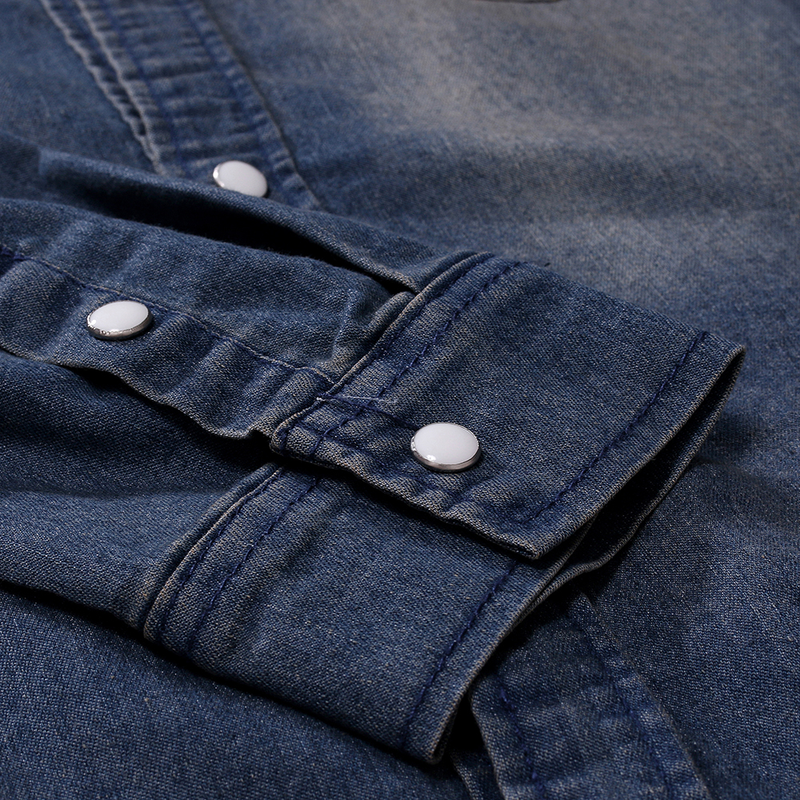 Herrenbekleidung Vintage einfaches Langarm-Jeanshemd Herrenhemd in Übergröße_voghion.com