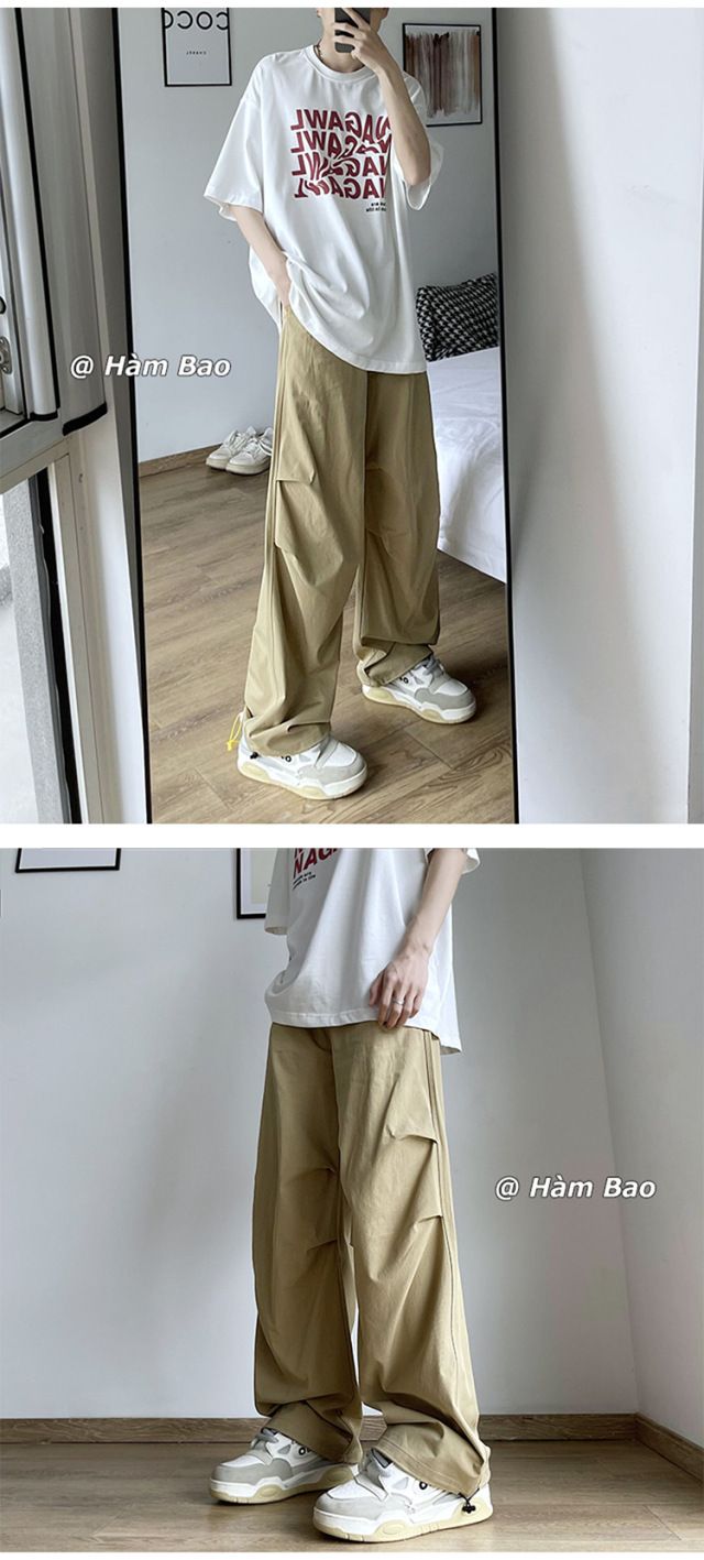 Funktionelle Arbeitskleidung Casual Herren Sommer Lose Weite Gerade Bein Boden Trendy High Street Hose_voghion.com
