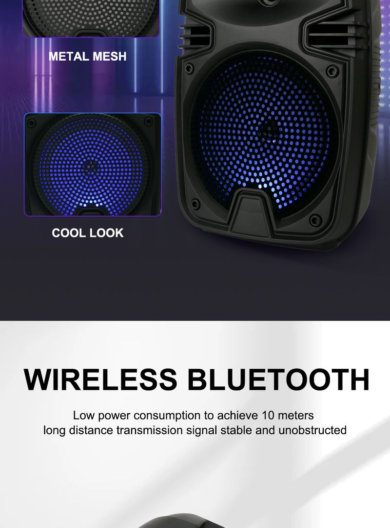 ZQS6146 Plug-in-Karte, bunter Mikrofonlautsprecher, Square Dance im Freien, Bluetooth-Verbindung mit großem Volumen, großes Stereo_voghion.com