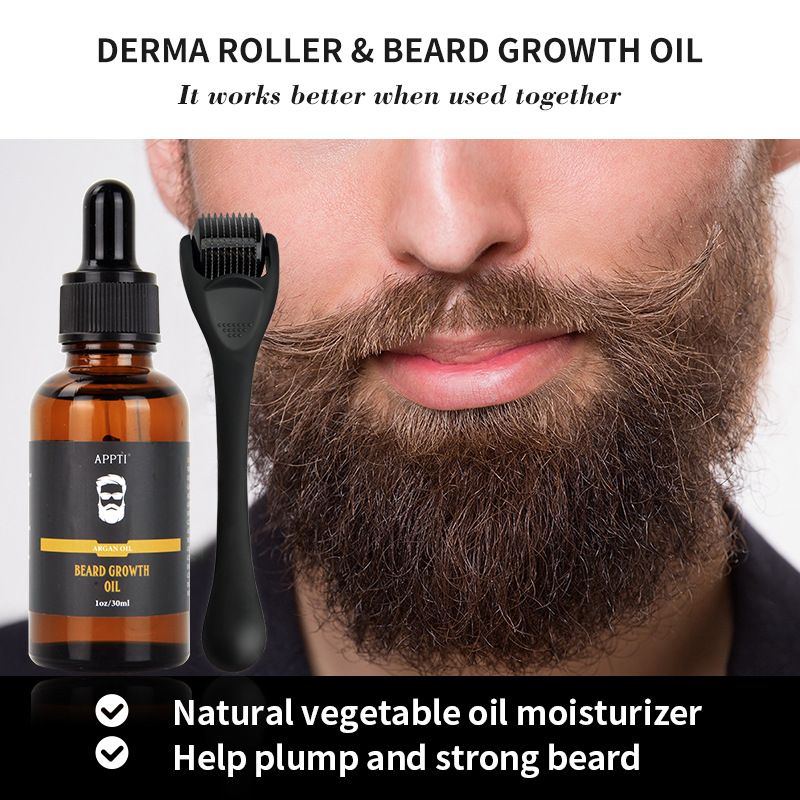 Men beard growth thick essential oil real man performance Beard Growth Oil Micro Needle Roller_voghion.com