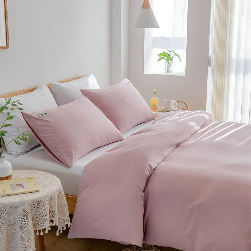 Dreiteiliges Heimtextilien-Bettwäscheset, einfarbig matt, ohne Druckstil, einfaches und hautfreundliches Bettbezug-Set_voghion.com