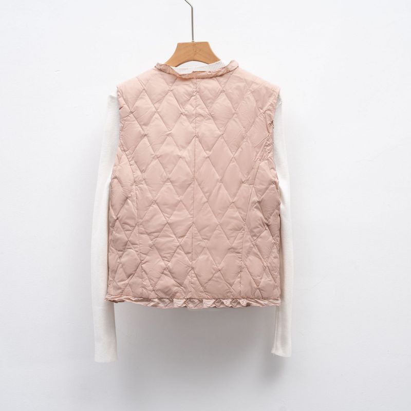 Nouvelle doudoune sans manches automne-hiver, doublure légère en duvet à col en V, coupe ajustée, vêtements pour femmes_voghion.com