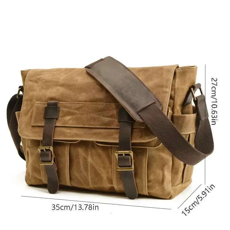 Borsa a tracolla in tela cerata da uomo - Borsa per laptop in pelle vintage da uomo_voghion.com